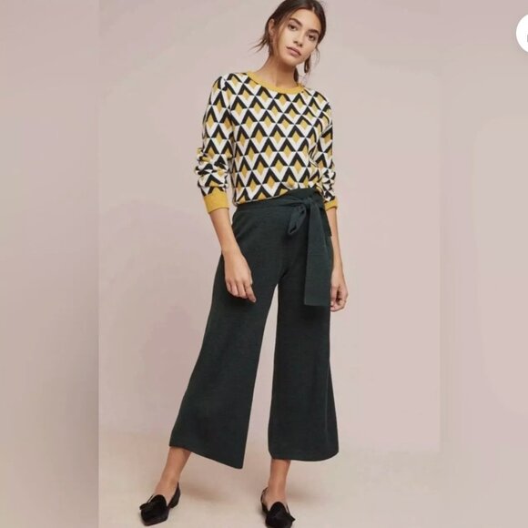 Moth by Anthropologie Tie Front Wide Leg Cropped Sweater Pants Size Small - Picture 1 of 6